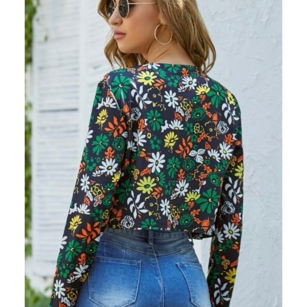 Emery Rose Floral Open jacket Navy Size L - Picture 2 of 10